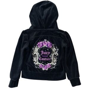 Juicy Couture Girl’s Black Bling Velour Full-Zip Hoodie Jacket Size XS (5/6)